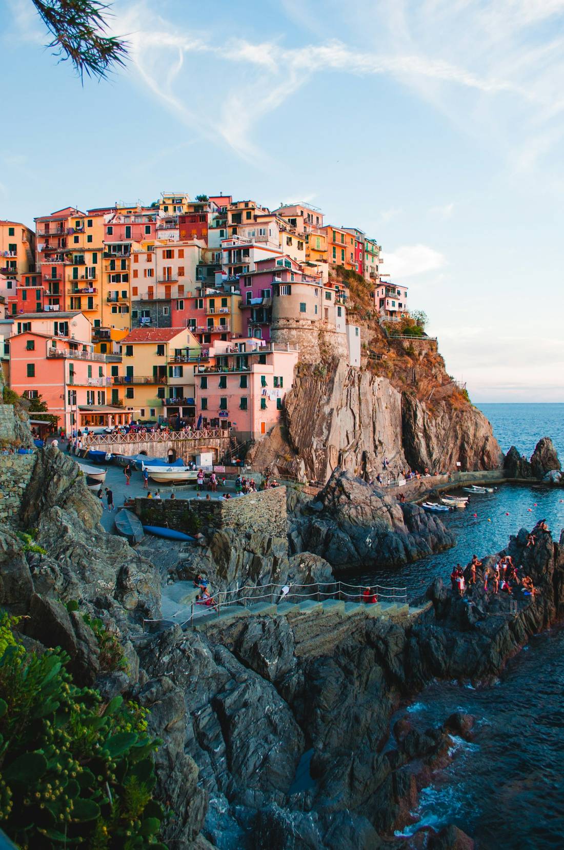 Pastel houses of Manarola stacked above the sea on the Italian Riviera
